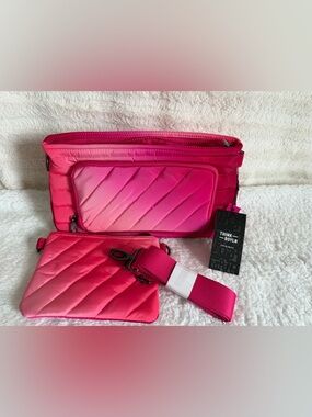 THINK ROYLN Pink Ombre Quilted Crossbody Set with Removable Strap